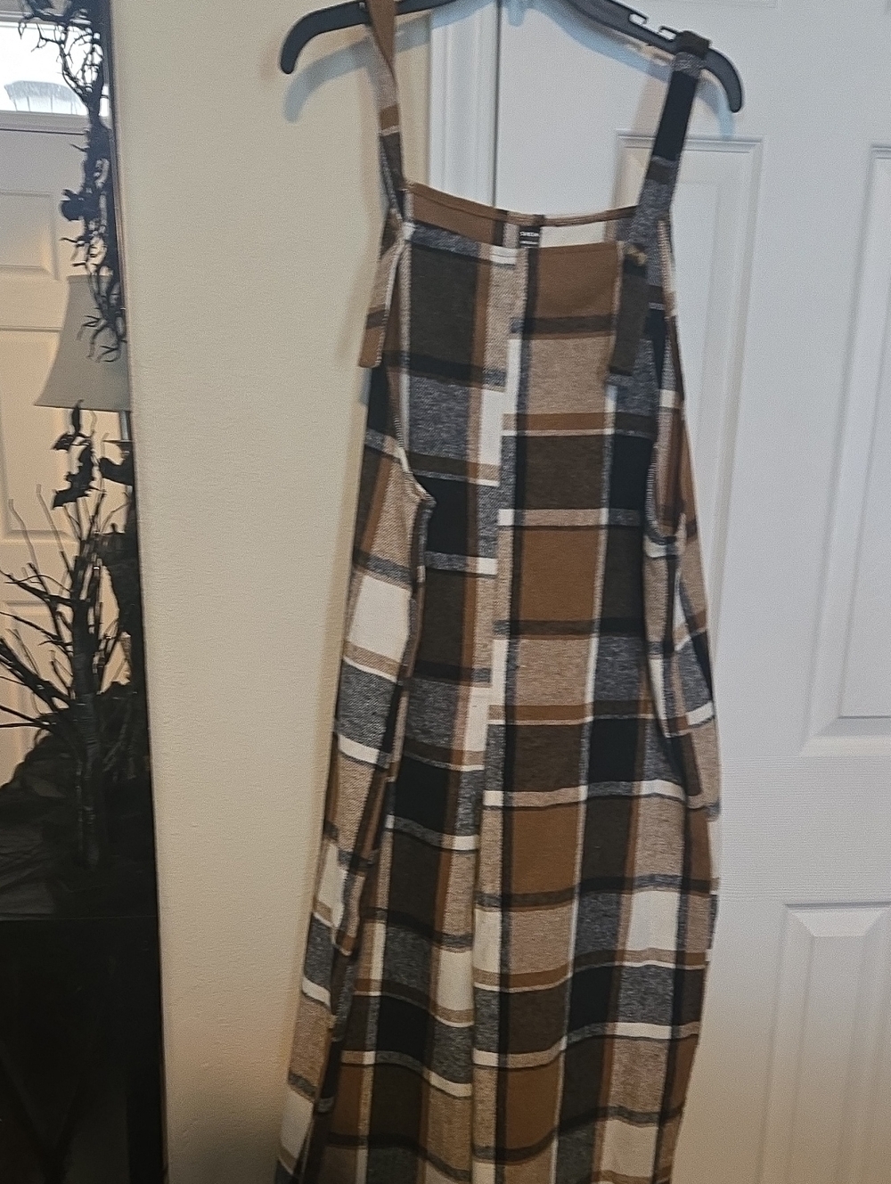 SHEIN Brown Black White Plaid Wide-Leg Jumpsuit